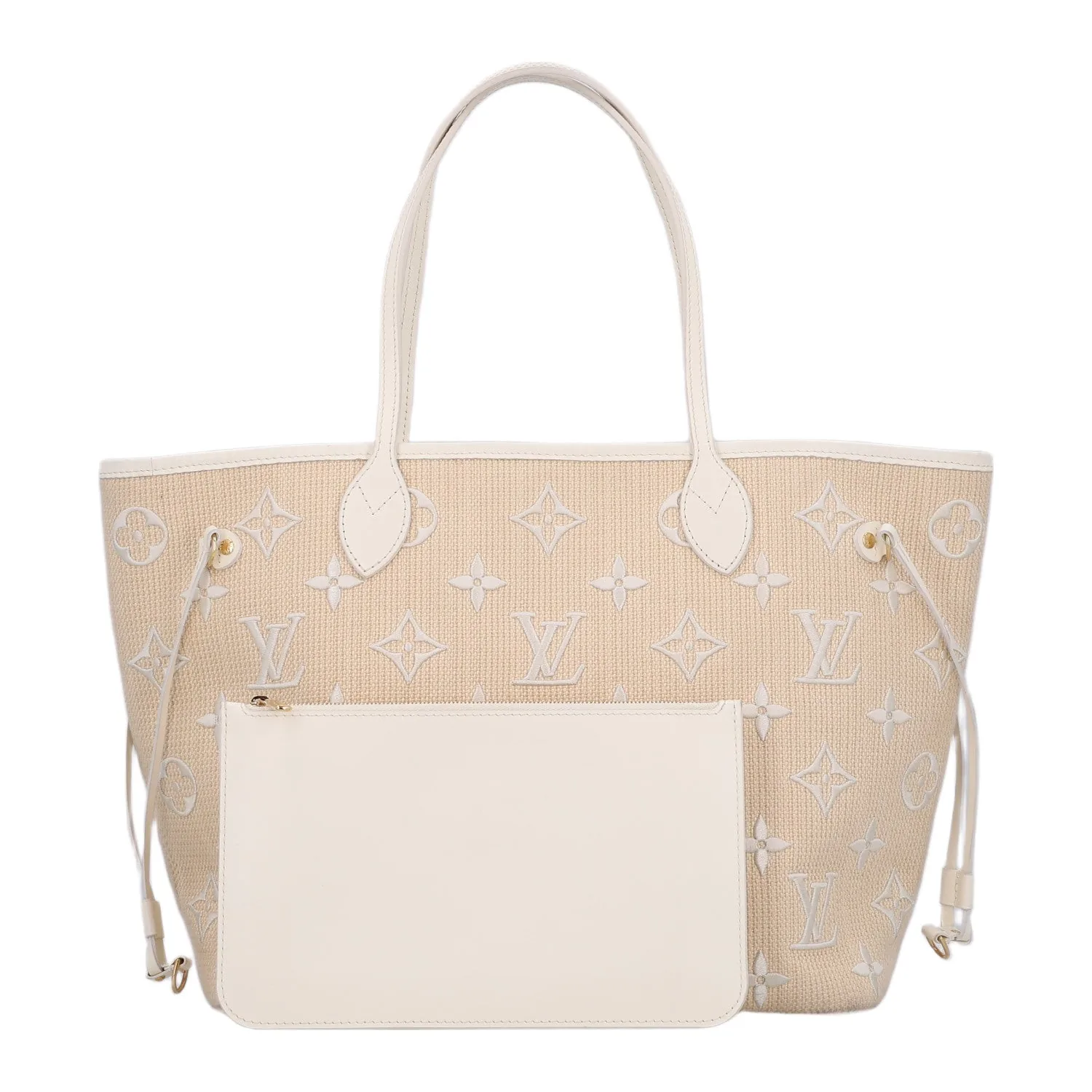 Louis Vuitton Cotton Monogram Embroidered Neverfull MM Beige White – Very Good – photo 3