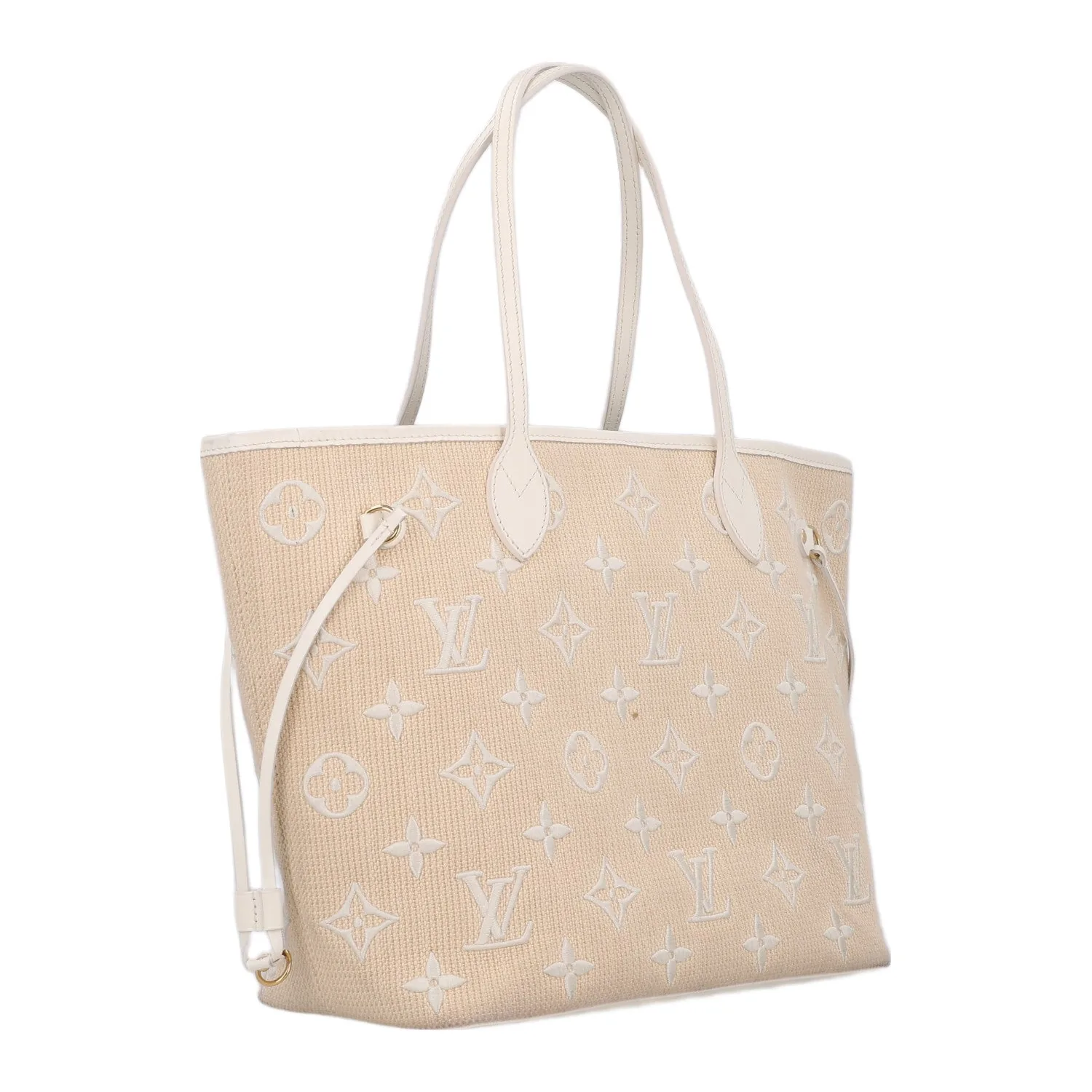 Louis Vuitton Cotton Monogram Embroidered Neverfull MM Beige White – Very Good – photo 4