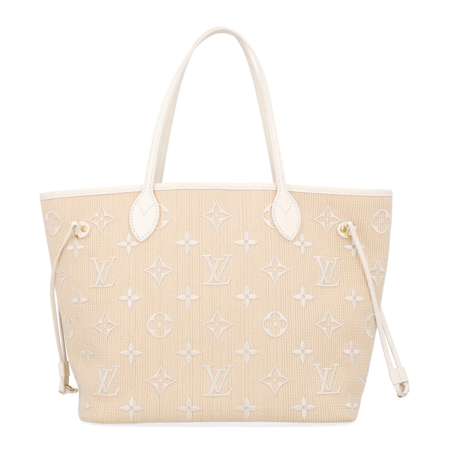 Louis Vuitton Cotton Monogram Embroidered Neverfull MM Beige White – Excellent