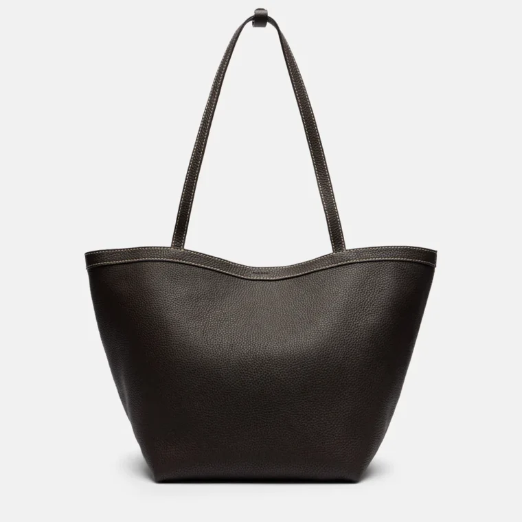 The Row Park Large Dark Brown/Ecru Calf Leather Tote for Sale